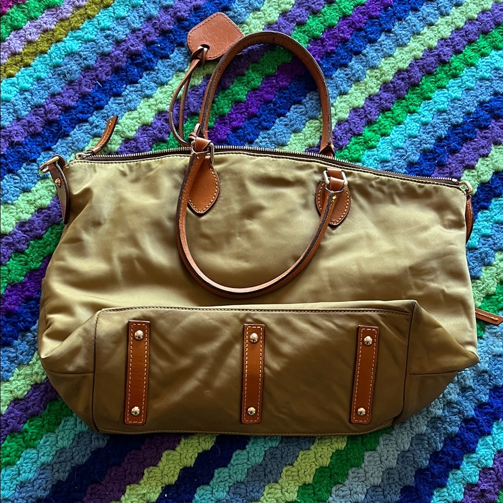 Dooney & Bourke Olive Nylon Tote with Tan Leather Trim & Charm